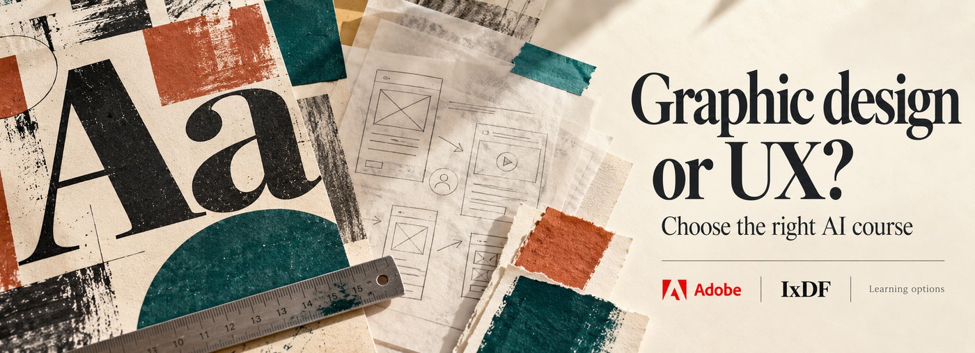 Graphic design or UX: a typographic print, colour swatches and tracing-paper wireframes.